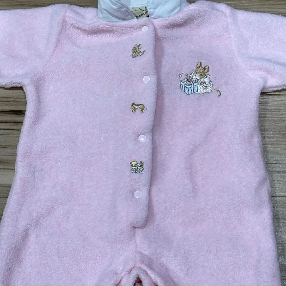 Brambly Hedge Pink Soft Embroidered One Piece Outfit Baby Girl 3/6 Month